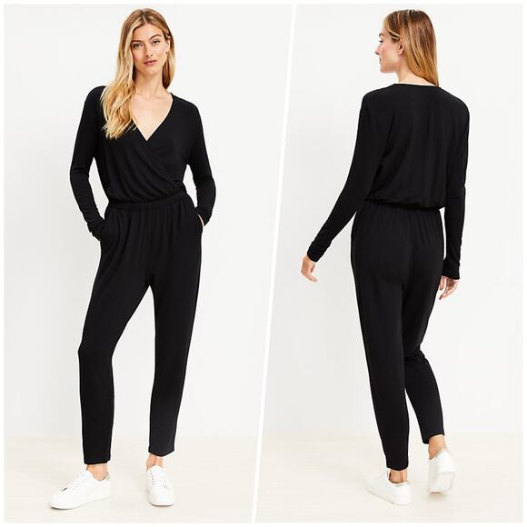 Lou & Grey | Women | Signature Soft Blend Black Crossover Jumpsuit | Size Medium - Picture 10 of 11